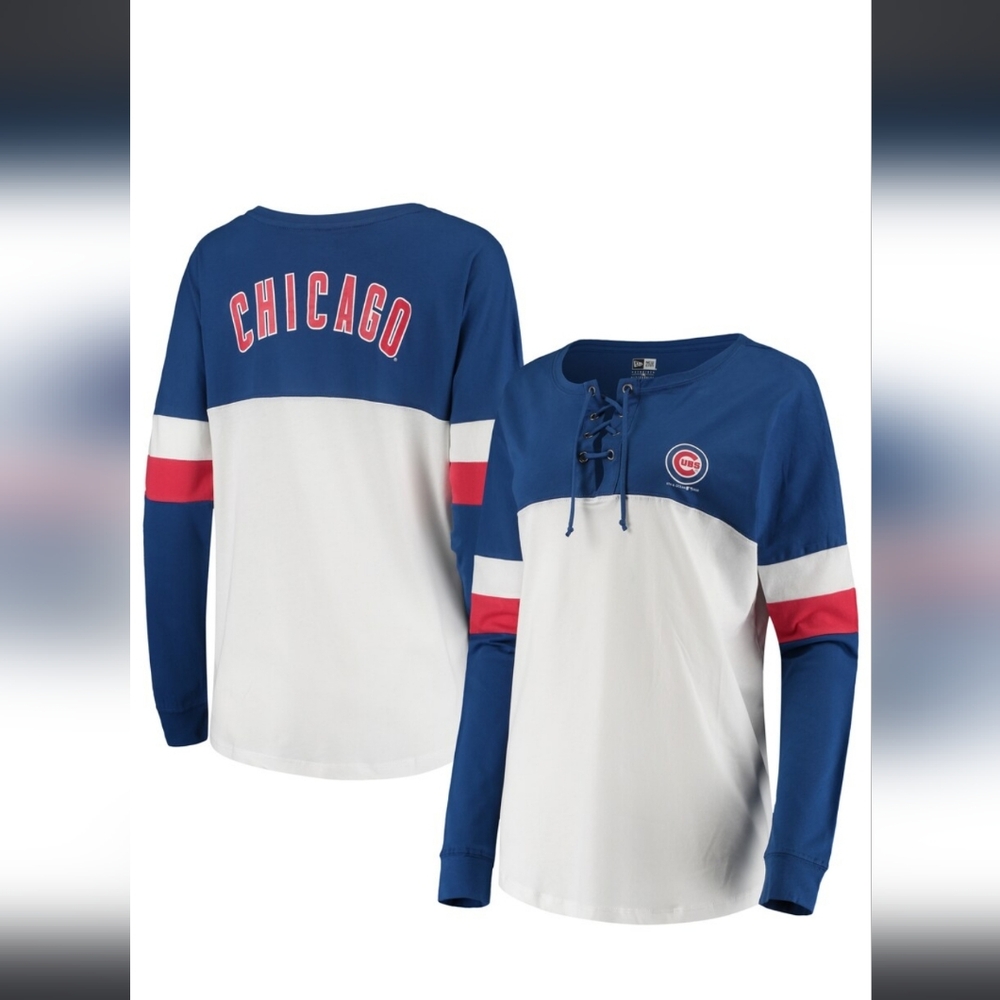 Women's New Era White/Royal Chicago Cubs Lace-Up Long Sleeve T-Shirt